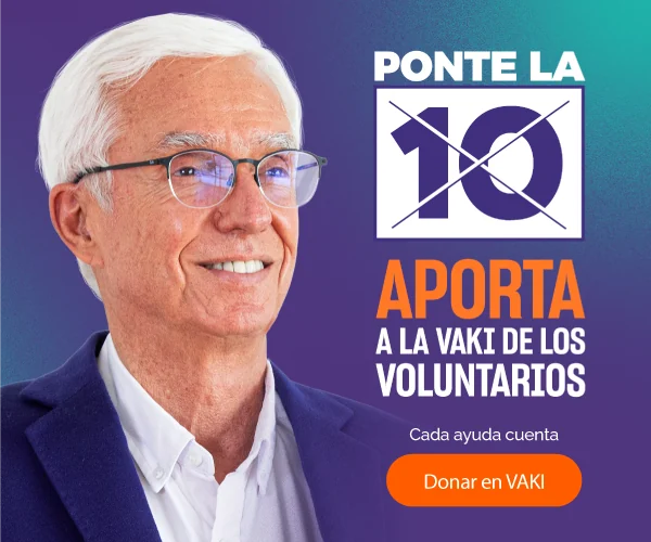 Retrato de Jorge Enrique Robledo con el llamado “Aporta a la Vaki de los voluntarios” y botón “Donar en VAKI”, junto al número 10