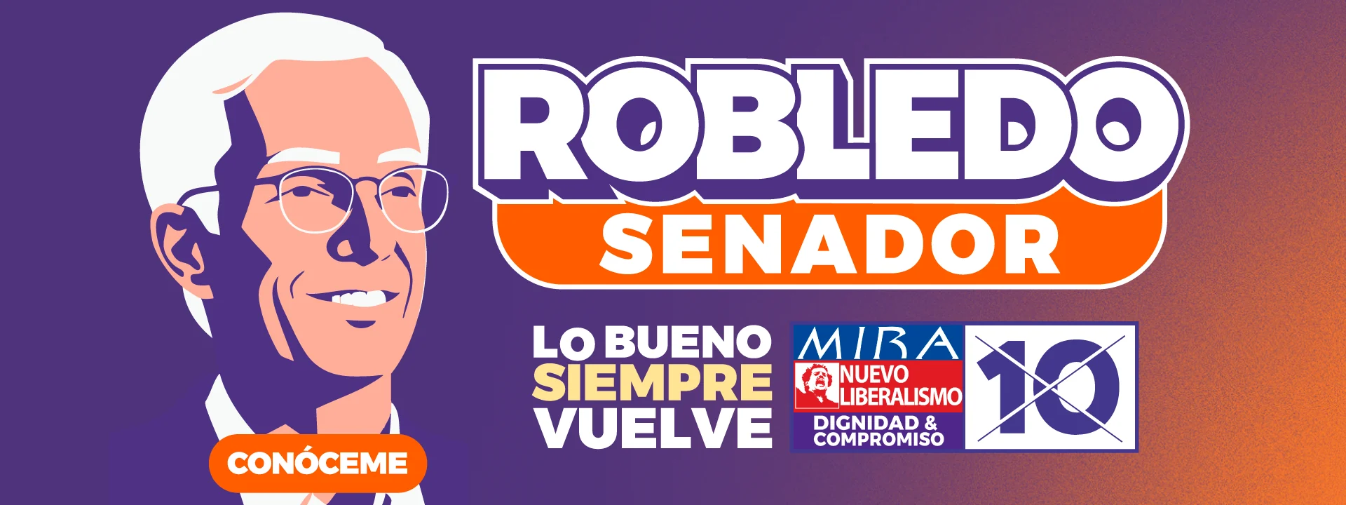 Ilustración de Jorge Enrique Robledo con el texto Yo Voto Robledo Senado y el número 10, sobre fondo morado, con “Robledo Senador” y logos de coalición